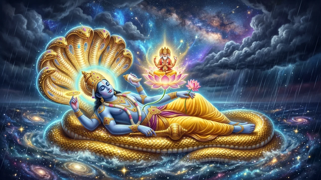 Vishnu sleeps on the serpent, and the four months begin.