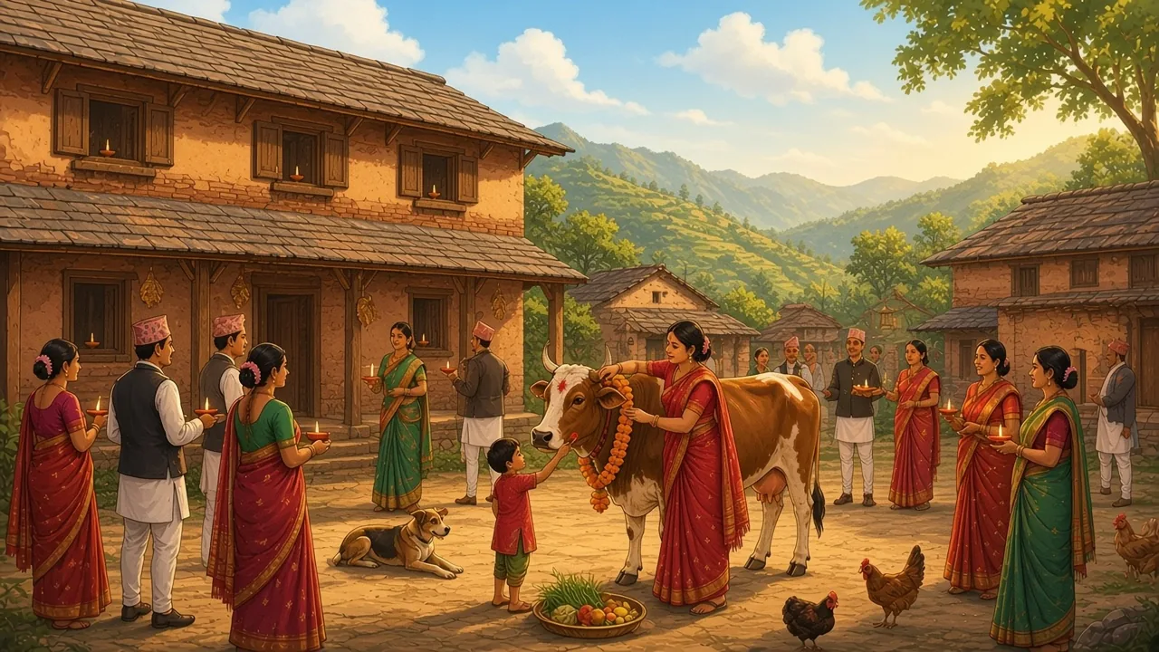 In the daylight people honor the cow.