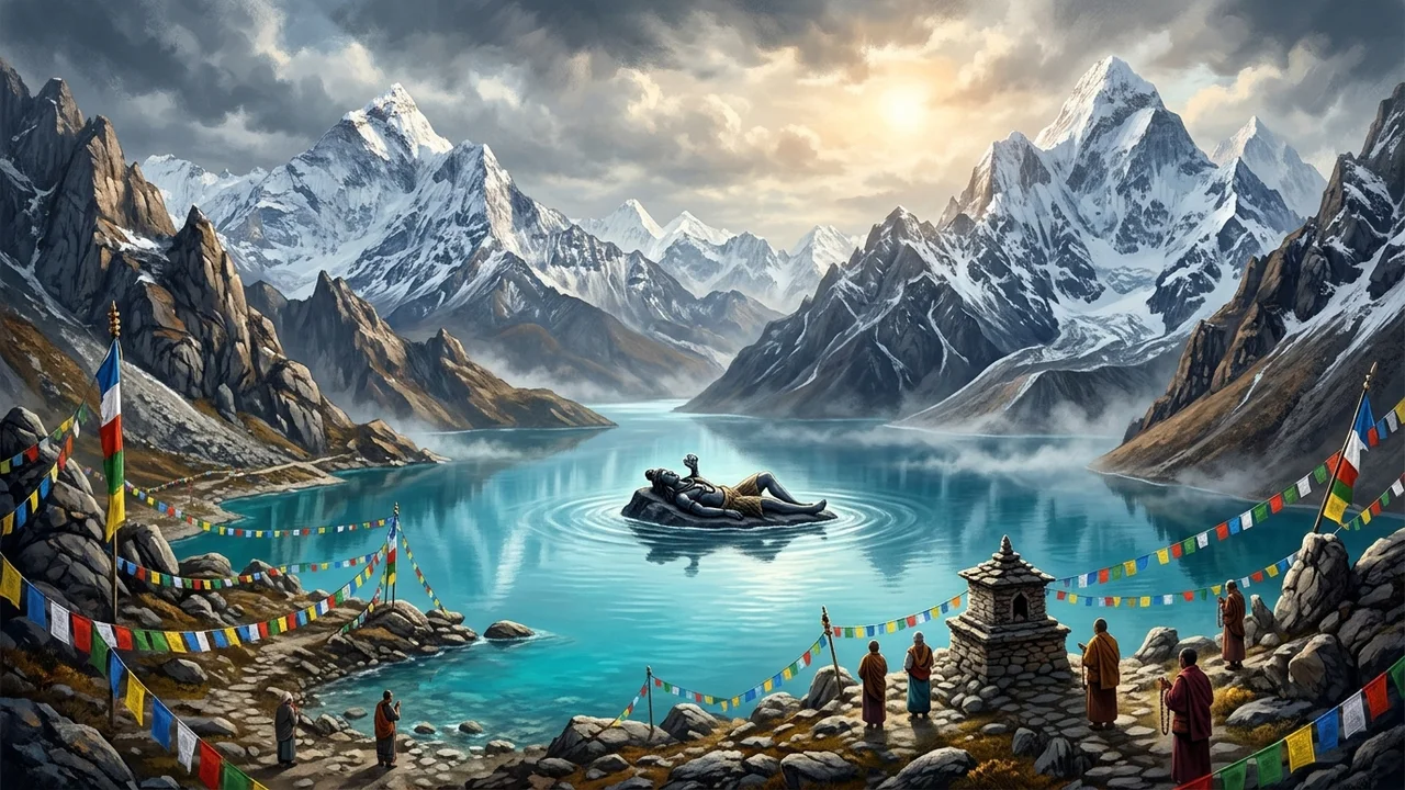 The sacred alpine turquoise lake of Gosaikunda in Langtang Himalayas