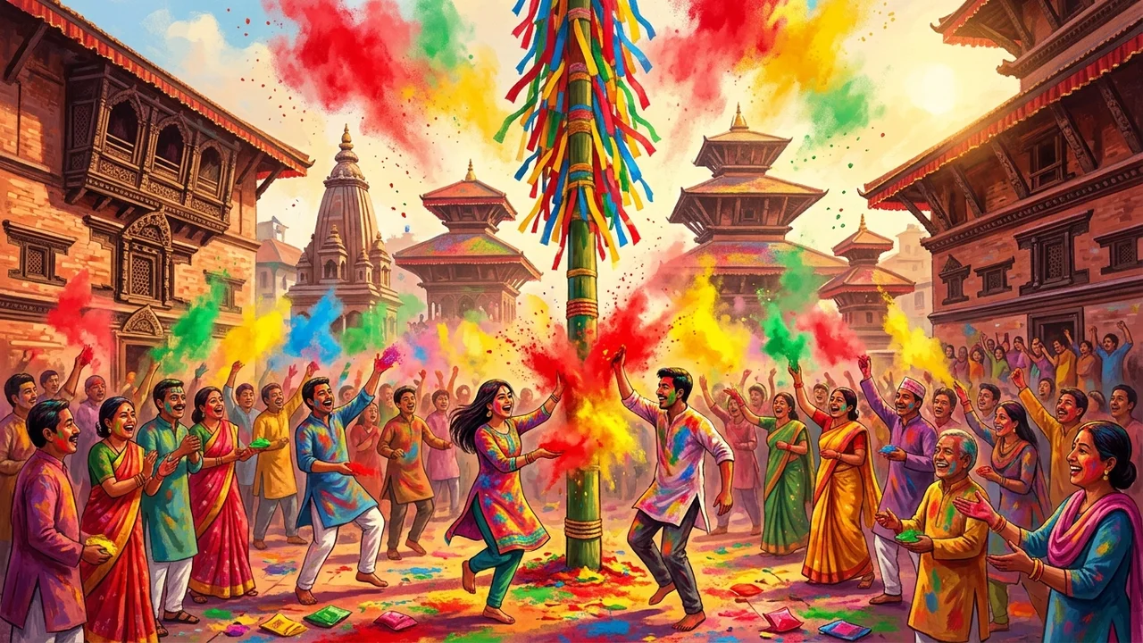 Color flies in the square.