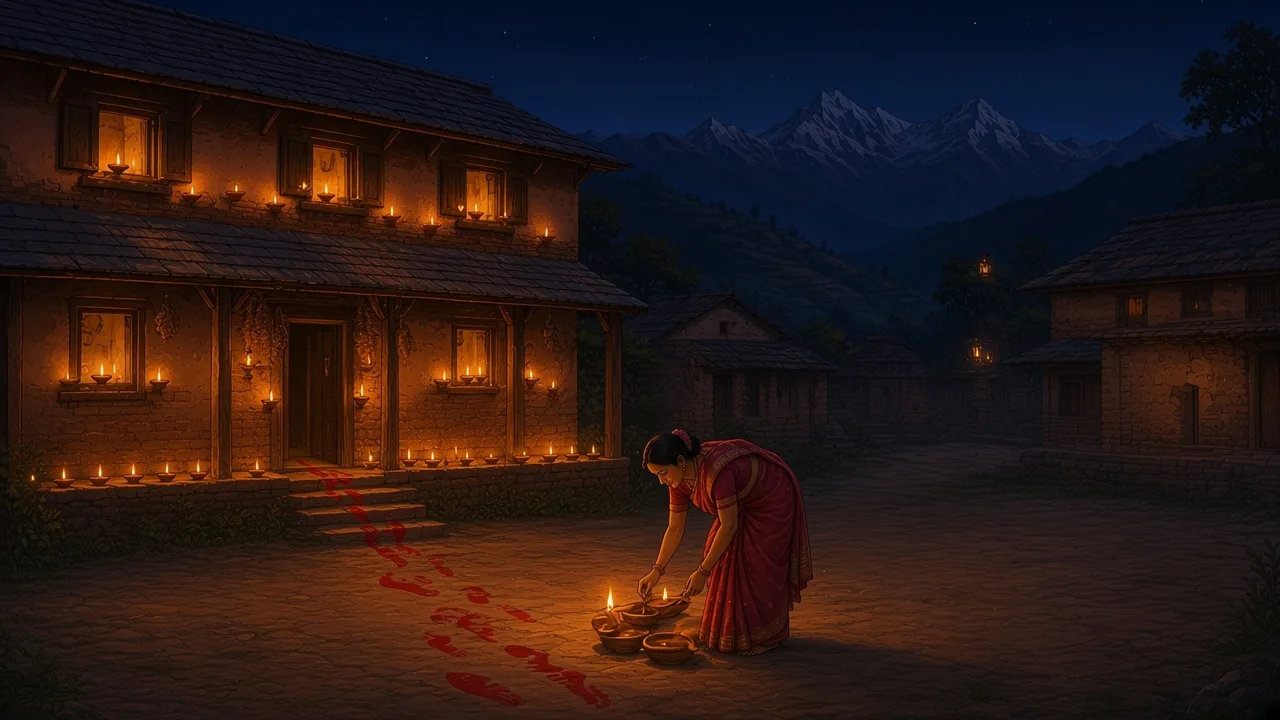 After dark the house is lit for Lakshmi.