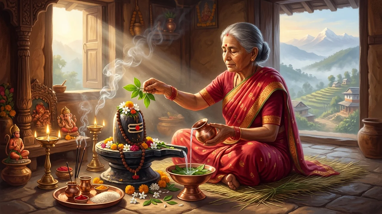 Sacred Hindu fasting devotion (Vrata) at dawn