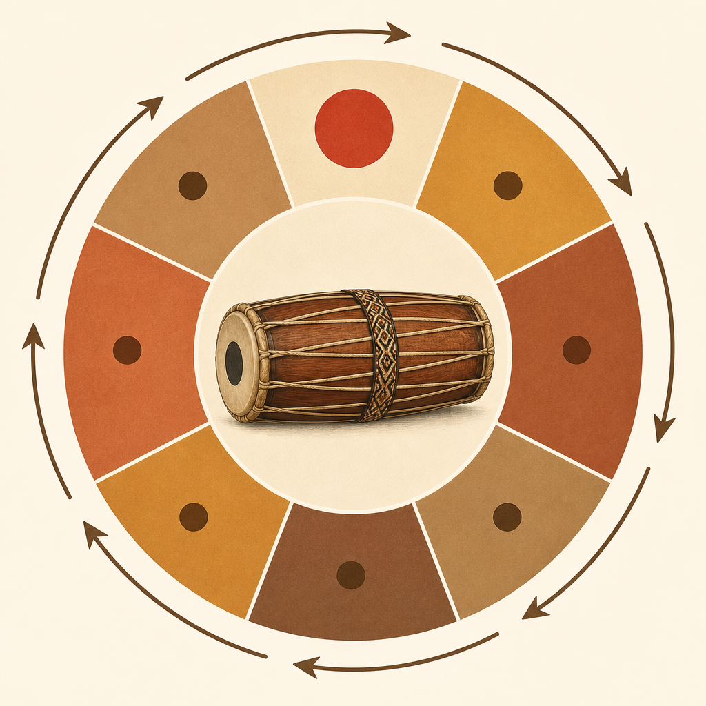 An 8-beat taal cycle with a madal in the center