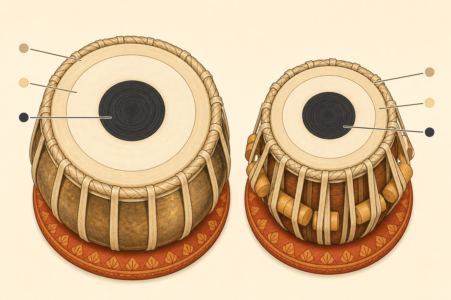Labeled anatomy of the tabla pair